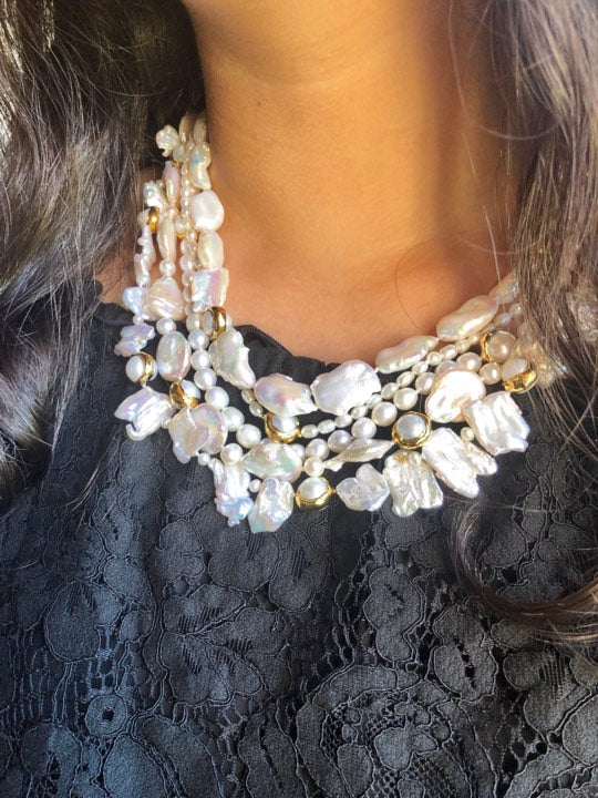 MULTI SHAPED WHITE PEARL NECKLACE
