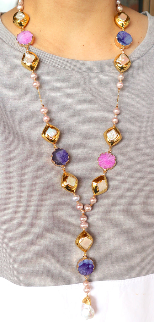 PINK AND PURPLE AGATE WITH BAROQUE DROP