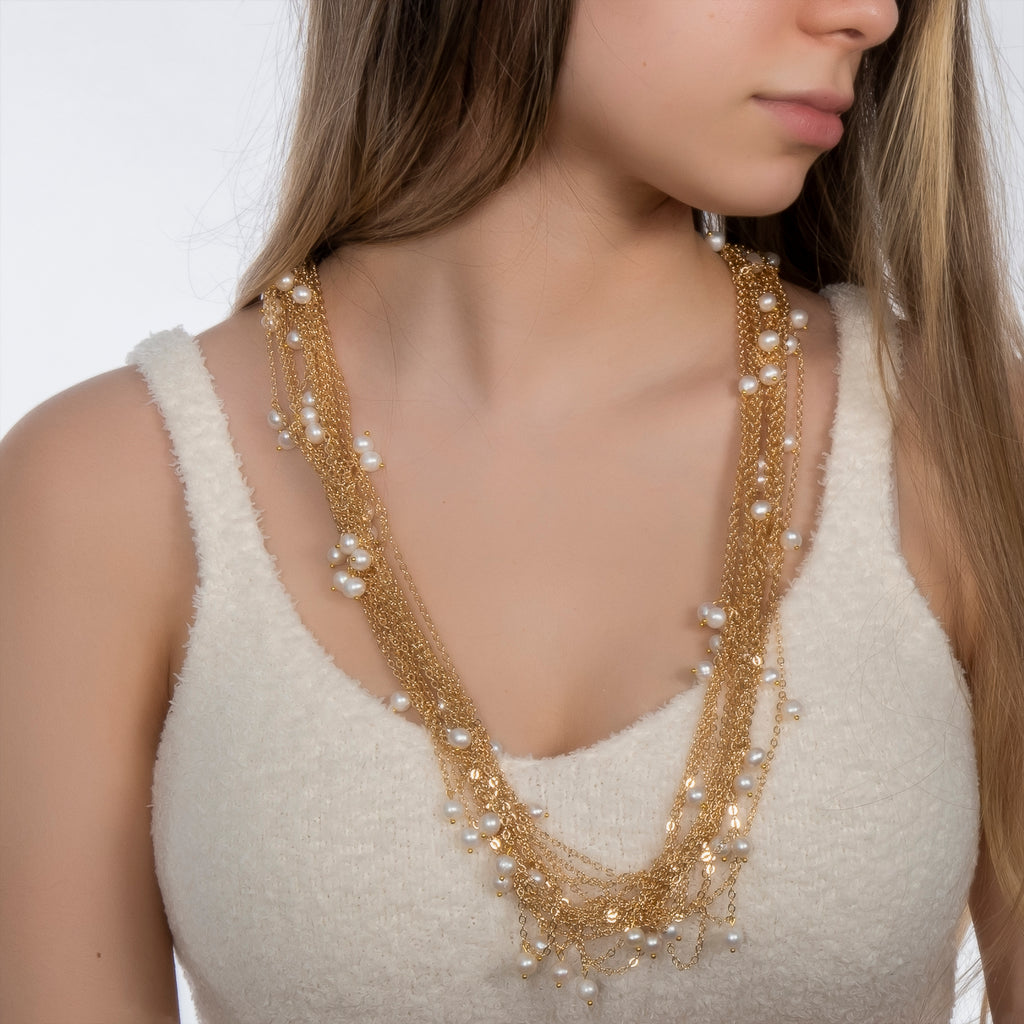 GOLD CLUSTER CHAIN WITH CHUNKY PEARL