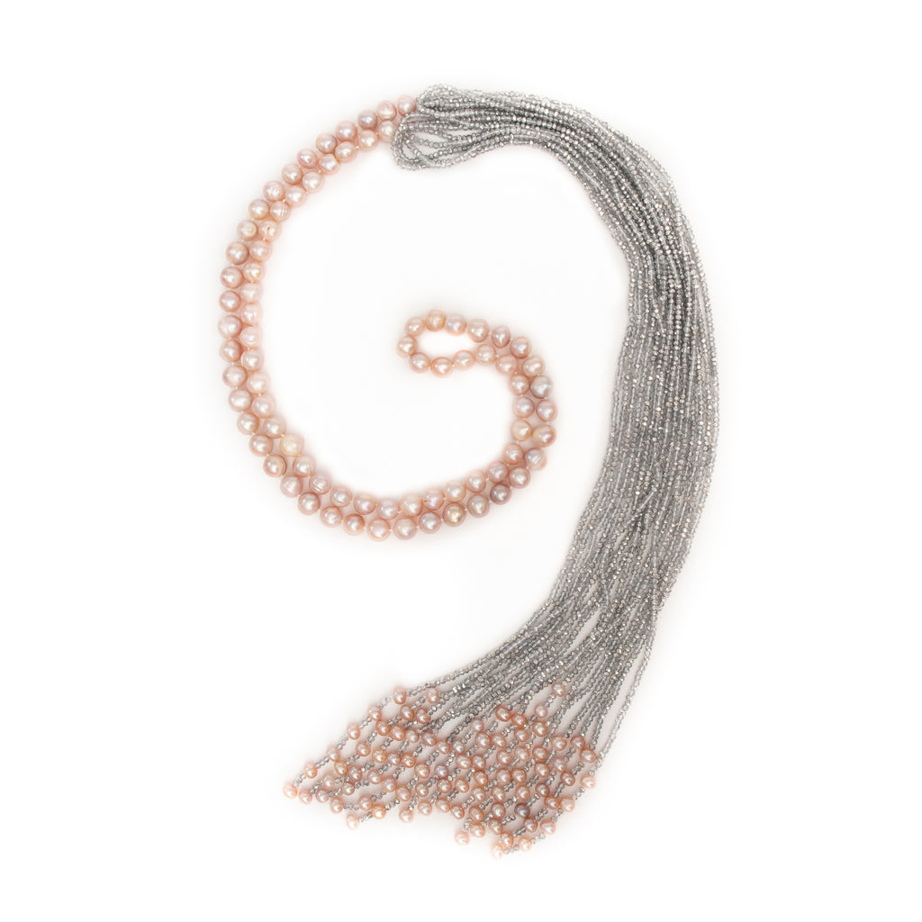 PINK PEARL AND CRYSTAL SCARF NECKLACE