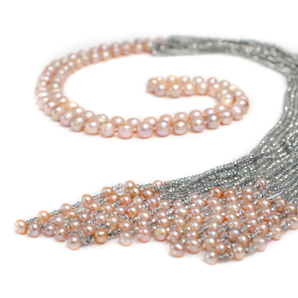 PINK PEARL AND CRYSTAL SCARF NECKLACE