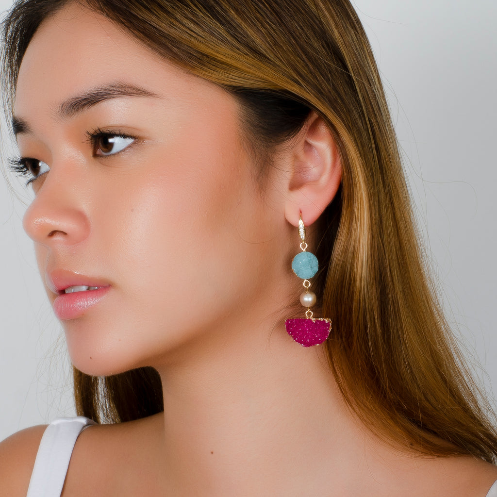 CULTURED DRUZY AND PEARL EARRINGS