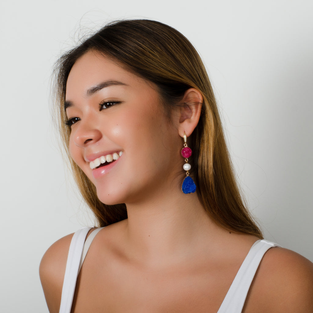 CULTURED DRUZY AND PEARL EARRING