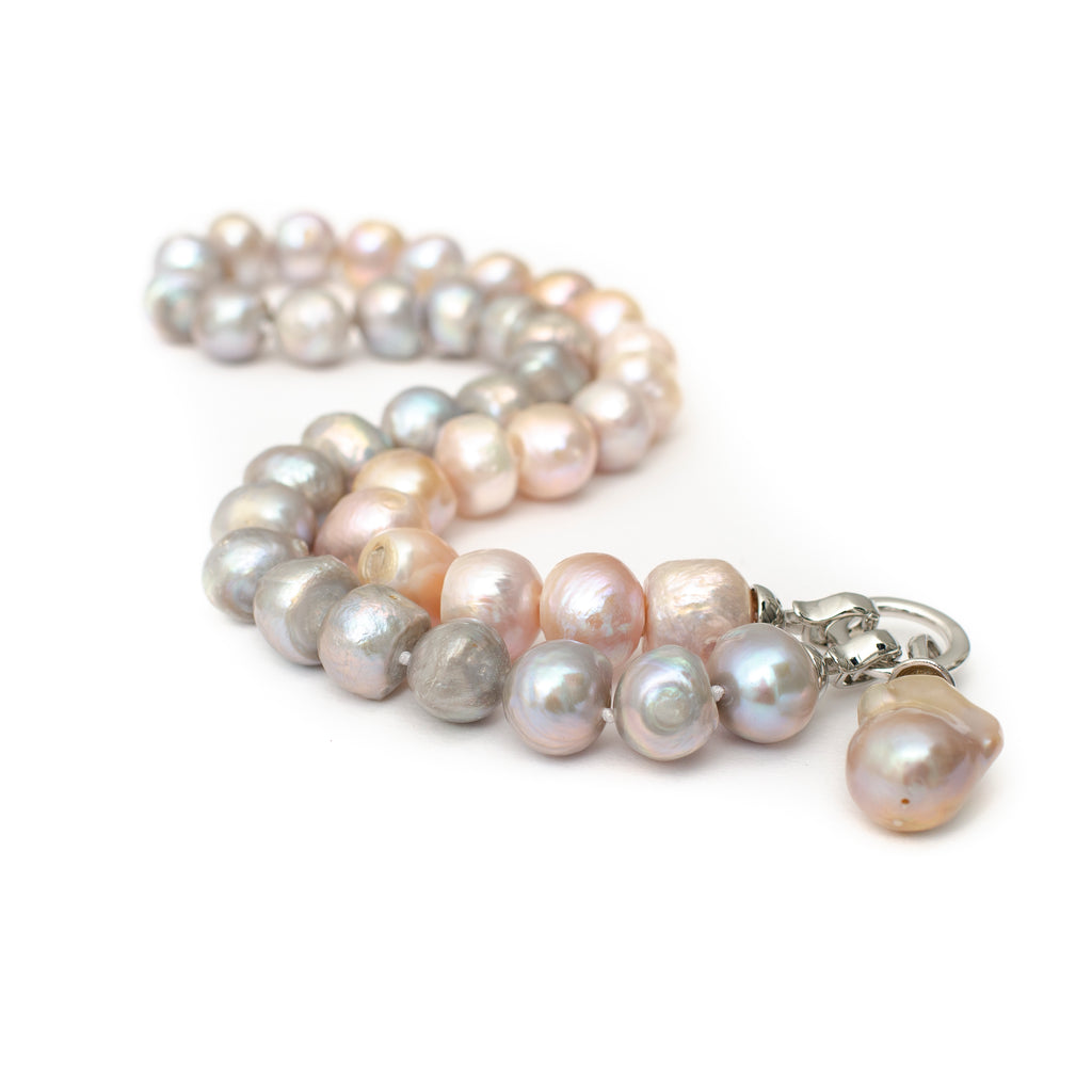 PINK AND SILVER PEARL NECKLACE WITH BAROQUE DROP