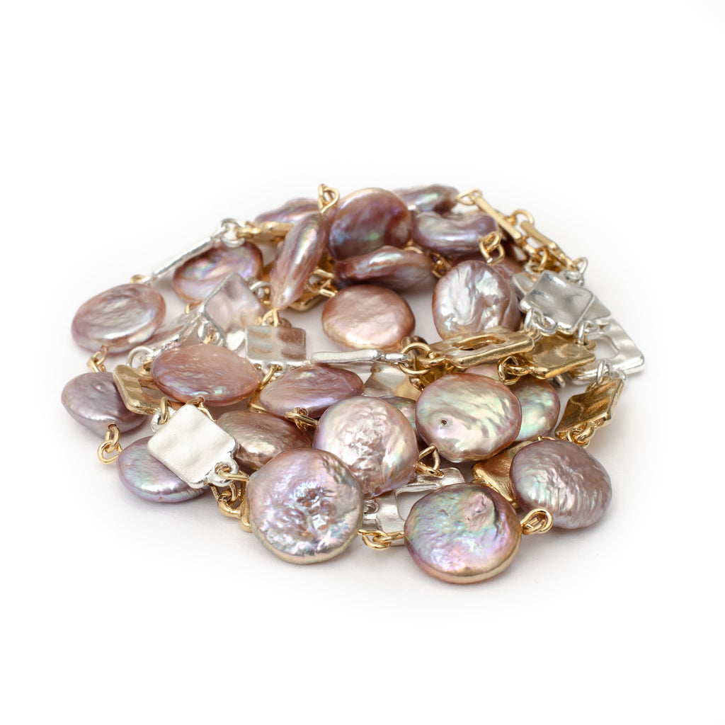 NINI FLAT GOLD AND SILVER WITH PINK PEARL