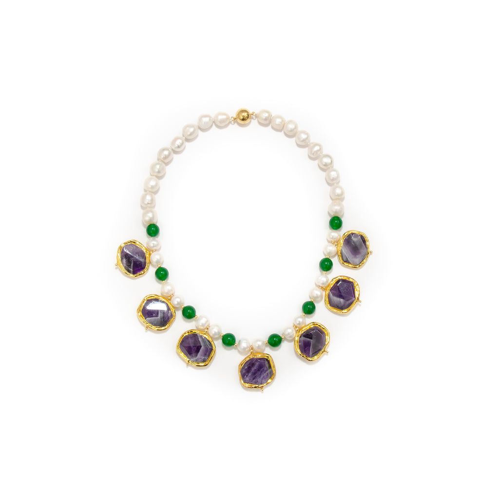 AMETHYST, JADE AND PEARL NECKLACE