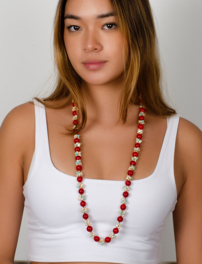 RED CORAL WITH TURQUOISE AND PEARL