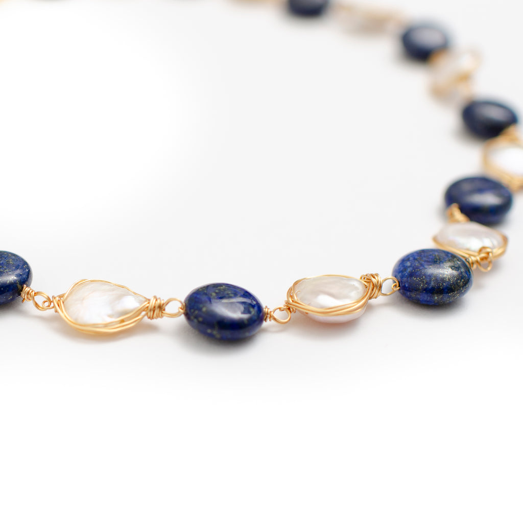 LAPIS AND WHITE COIN PEARL NECKLACE