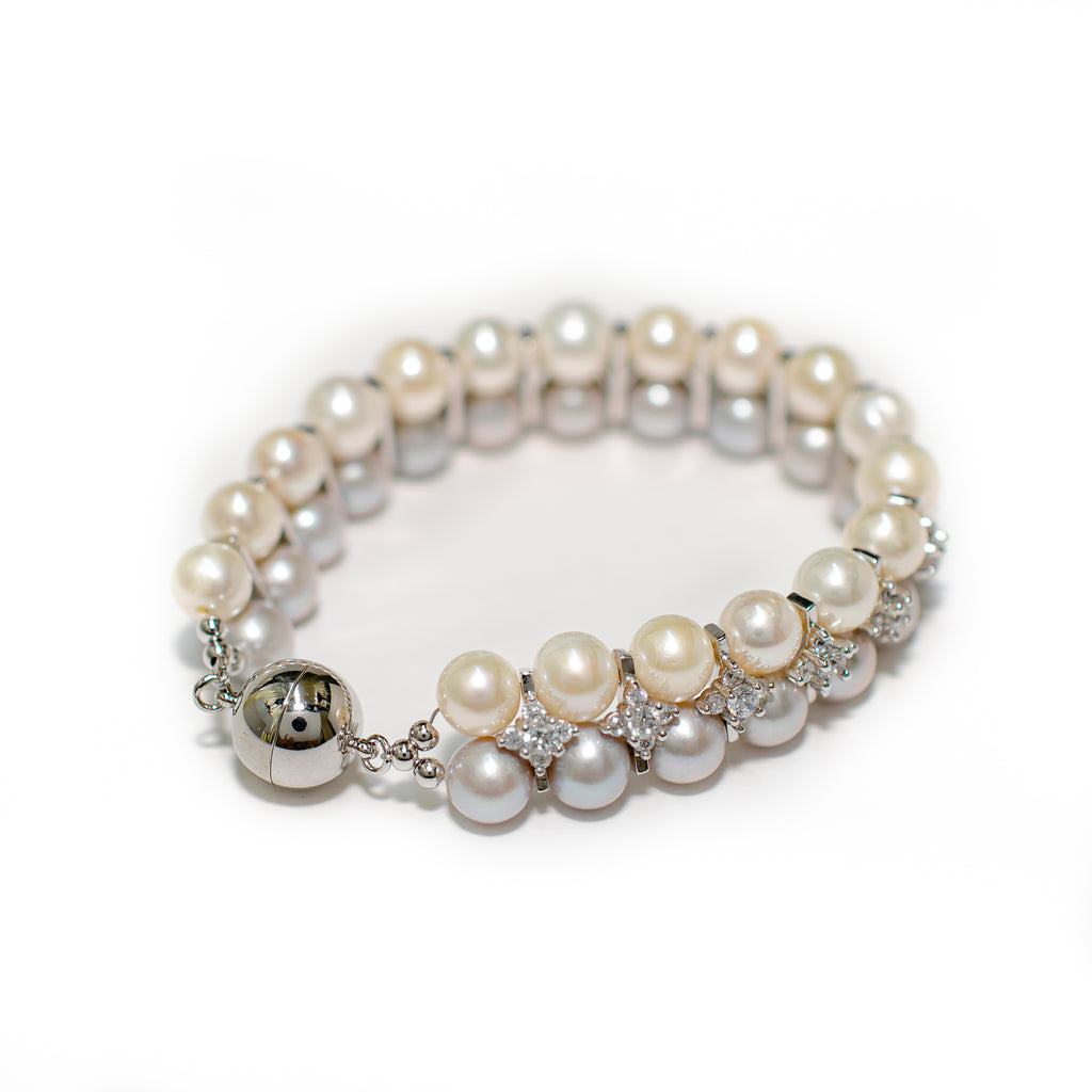 WHITE AND GREY PEARL BRACELET WITH ZIRCONIA