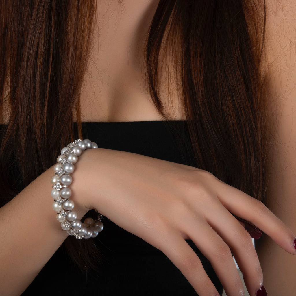 WHITE AND GREY PEARL BRACELET WITH ZIRCONIA