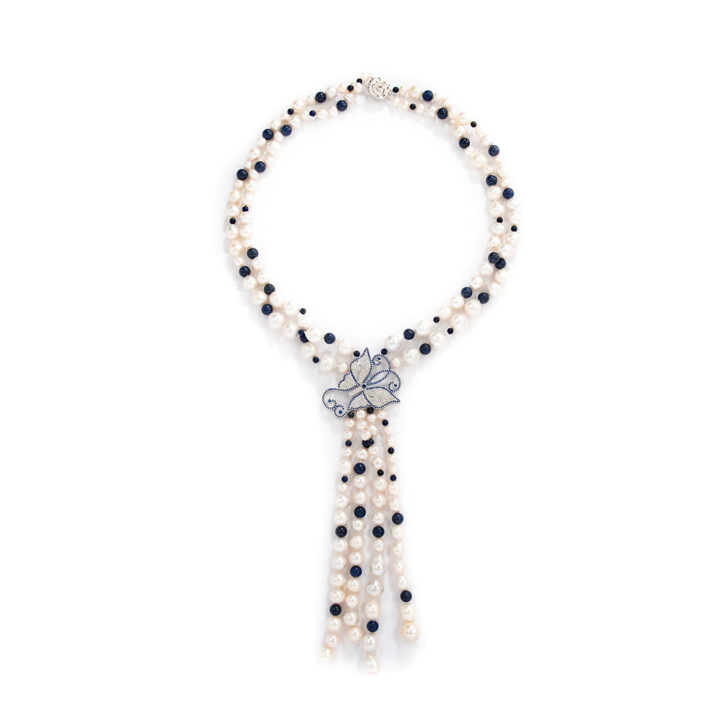 WHITE PEARL AND LAPIS NECKLACE