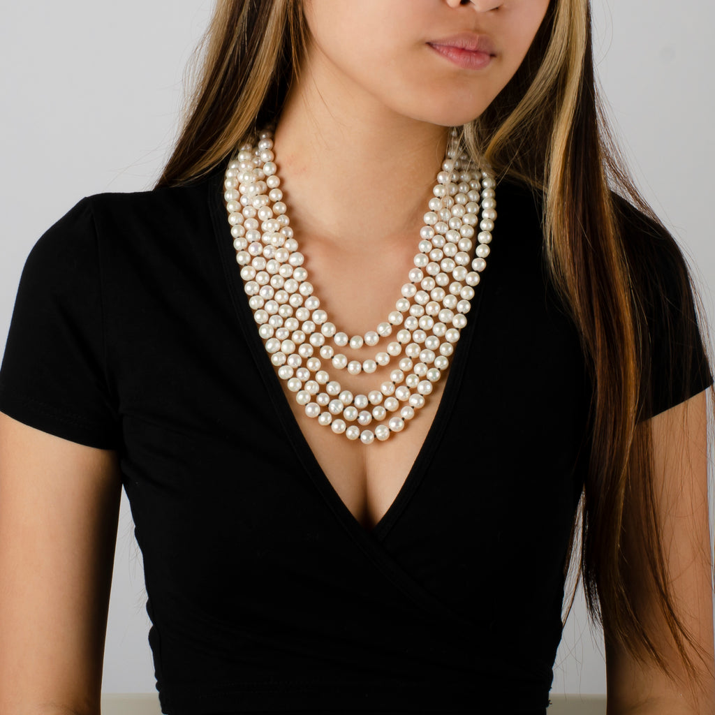 FIVE TIER WHITE PEARL NECKLACE