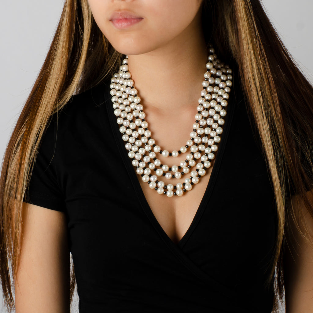 FIVE TIER WHITE PEARL NECKLACE