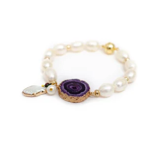 PURPLE AGATE AND PEARL BRACELET