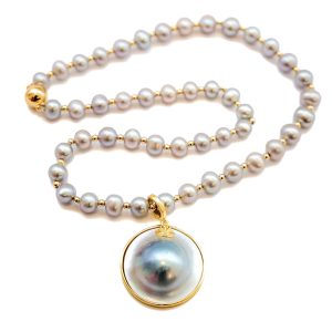 BLUE MABE PENDANT NECKLACE