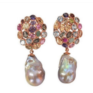 MULTI GEM EARRINGS WITH PINK BAROQUE