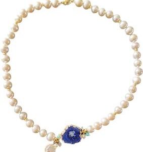 DEEP BLUE AGATE AND PEARL NECKLACE