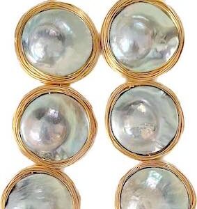 THREE TIER MABE PEARL EARRINGS IN GOLD