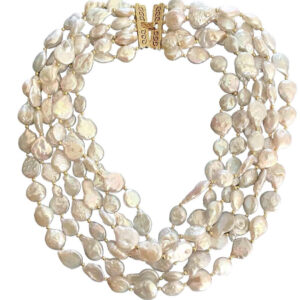 SIX TIER WHITE COIN PEARL NECKLACE