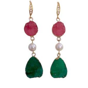 GREEN AND DARK PEACH DRUZY EARRING