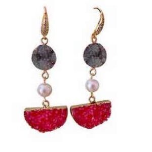GREY AND RED DRUZY EARRING