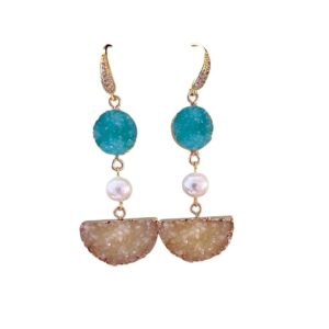 TURQUOISE AND GOLD DRUZY EARRING