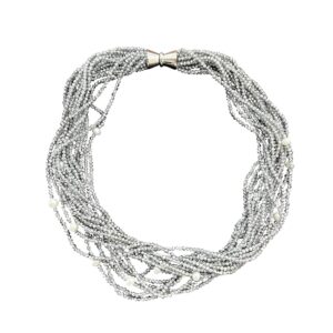 SHIMMERY SILVER CRYSTAL AND PEARL NECKLACE