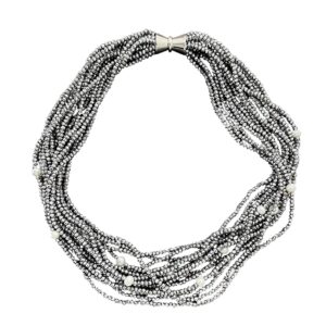 PEWTER CRYSTAL AND PEARL NECKLACE