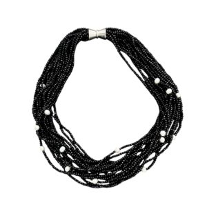 BLACK CRYSTAL AND PEARL NECKLACE