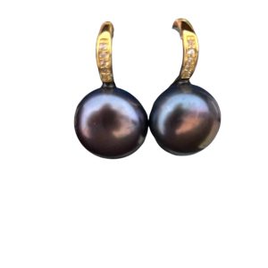 BLACK BUTTON PEARL DROP EARRINGS
