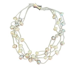 GREY SUEDE WITH MULTI PEARL NECKLACE