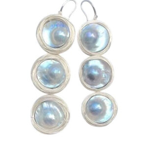 THREE TIER MABE PEARL EARRINGS IN SILVER