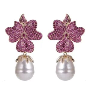 FLORAL RUBY PEARL EARRING