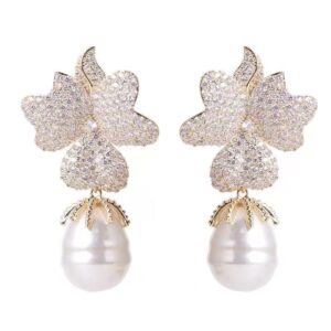 FLORAL ZIRCONIA PEARL EARRING