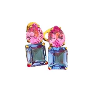 PINK TOURMALINE AND BLUE TOPAZ EARRINGS