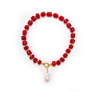 CORAL WITH BAROQUE DROP NECKLACE( CHUNKY VERSION)