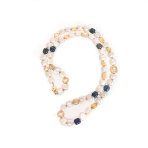 NINI COIN PEARL NECKLACE WITH GOLD AND LAPIS
