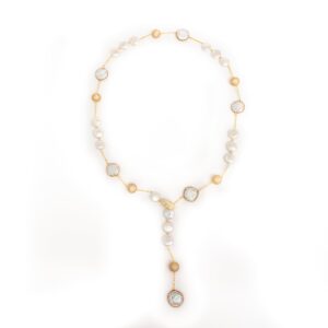 COIN PEARL WITH GOLD WIRE Y SHAPE NECKLACE