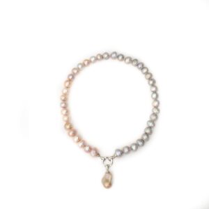 PINK AND SILVER PEARL NECKLACE WITH BAROQUE DROP