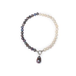 BLACK AND WHITE PEARL NECKLACE WITH BAROQUE DROP