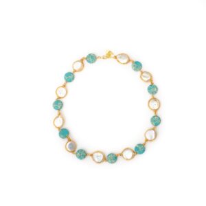 ZEVAR NECKLACE IN TURQUOISE AND WHITE COIN PEARL
