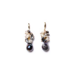 BLACK BAROQUE WITH KESHI GRAPE PEARL EARRINGS
