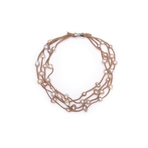 BEIGE PEARL AND SUEDE NECKLACE