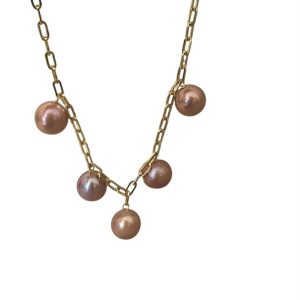 PINK PEARL DROP LOOP NECKLACE