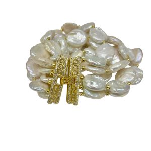 SIX TIER WHITE COIN PEARL BRACELET